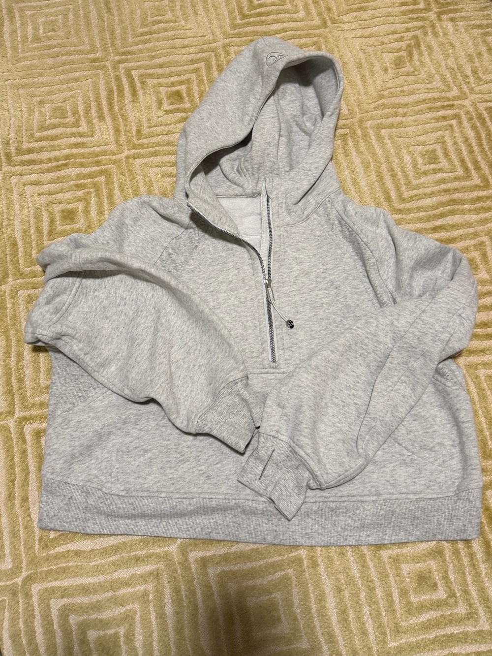 Women’s Cropped Scuba Gray Pullover Hoodie with Quarter-Zip